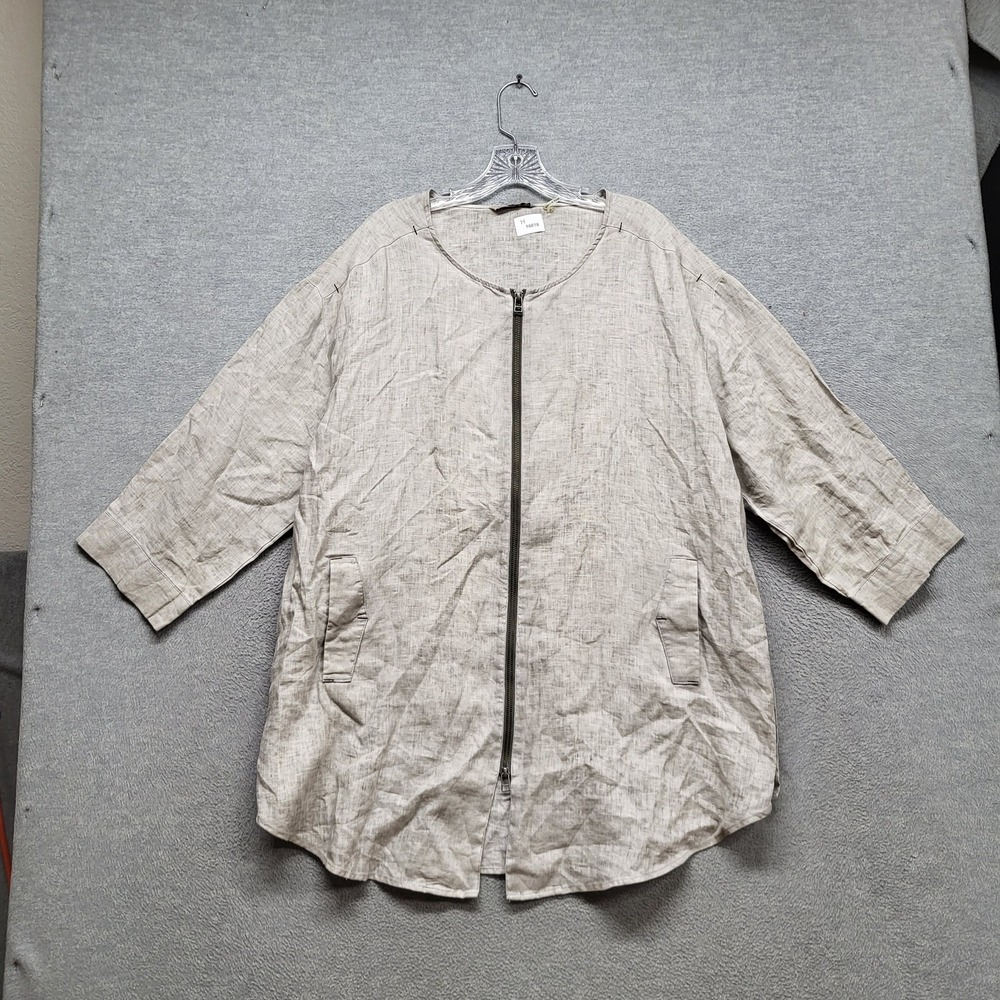 Soft Surroundings Women Jacket 1X Beige Lucerne Linen Double Zipper Side Button